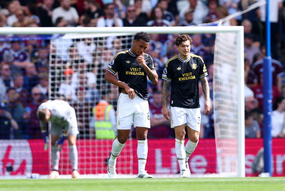 Brighton and Hove, UK. 23rd Aug, 2026. Boubacar Kamara of Aston Villa and Victor Lindelof of Aston Villa dejected during the Brighton and Hove Albion vs Aston Villa Premier League match at the AMEX Stadium, Brighton and Hove. Picture credit should re