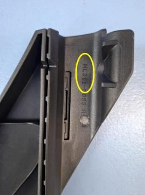 A yellow oval highlights the part number NL311-055 R molded into a dark gray plastic component.