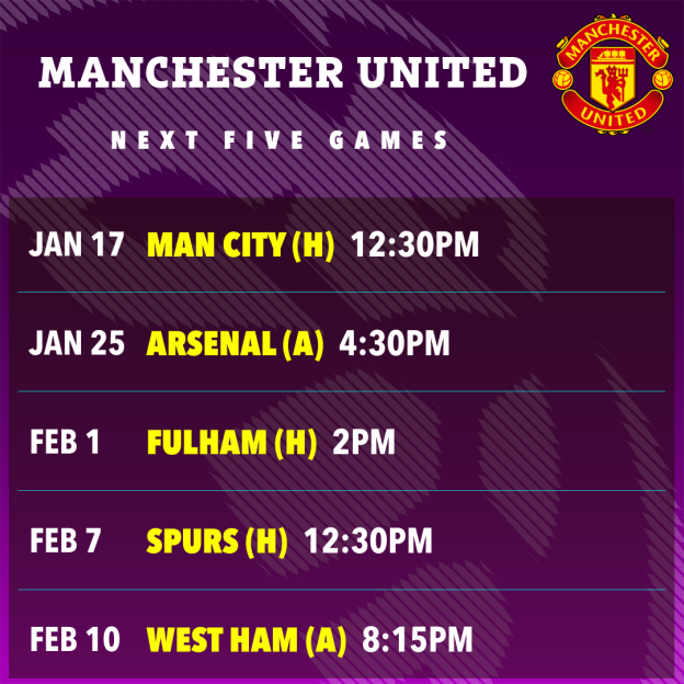 Manchester United's next five games schedule.