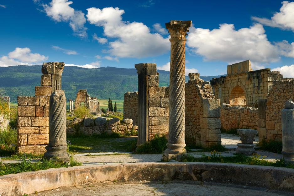 Main entrance of a Roman Villa in Volubilis Archaeological Site, near Meknes, Morocco.
