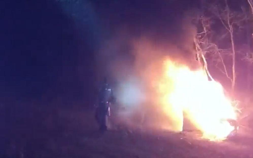 Heroic Rescue: Officer Saves Injured Driver from Fiery Crash by Pulling Him to Safety Through a Bush