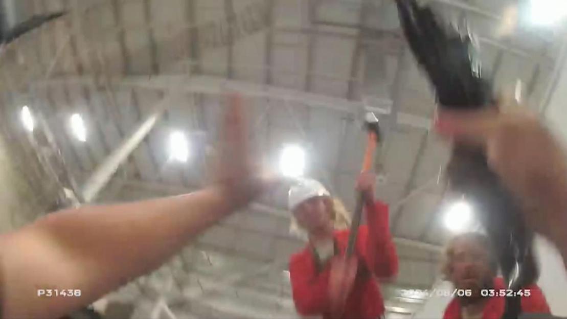 POV image of Samuel Corner allegedly swinging a sledgehammer.