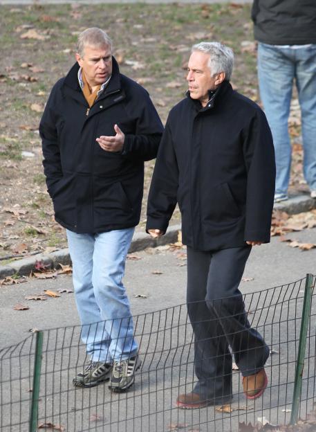 Prince Andrew and Jeffrey Epstein walk together in New York's Central Park.