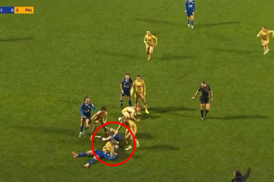 Watch ridiculous moment women’s football star is sent off for spiking rival on her head with JUDO move