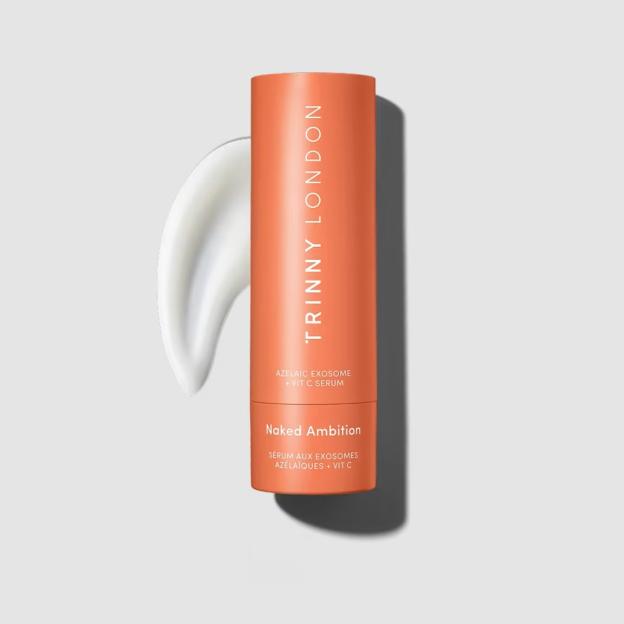 Trinny London Azelaic Exosome + Vit C Serum "Naked Ambition" with a swatch of product.