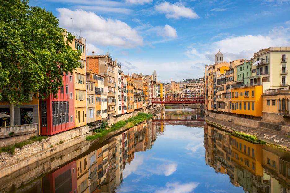 Colored buildings by the Onyar river in the medieval city of Girona, Catalonia, Spain.