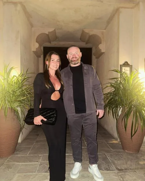 Coleen and Wayne Rooney posing in Dubai.