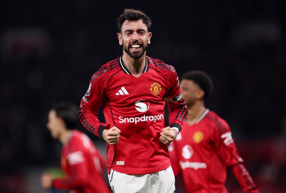 Bruno Fernandes of Manchester United celebrating a goal.