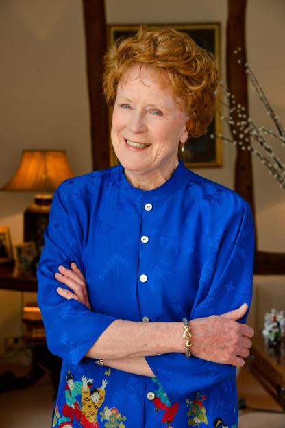 Actress Judy Parfitt posing for a photoshoot.