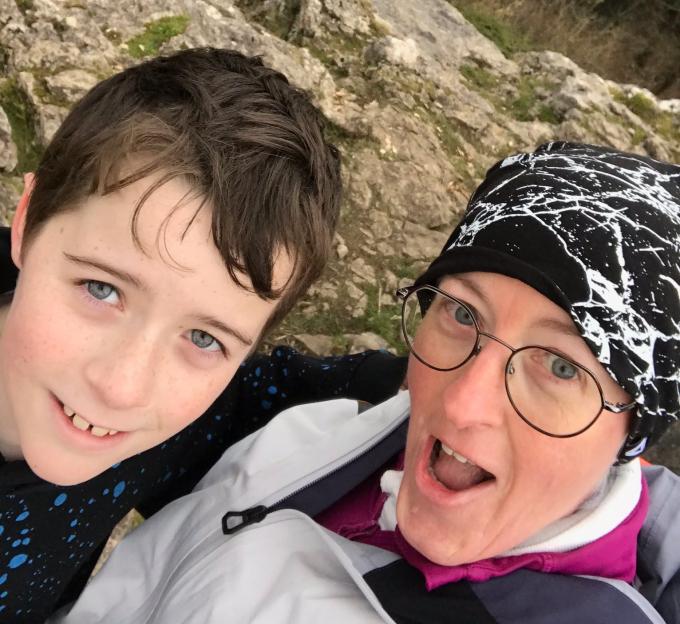 Sarah Lundy and her son Charlie taking a selfie.