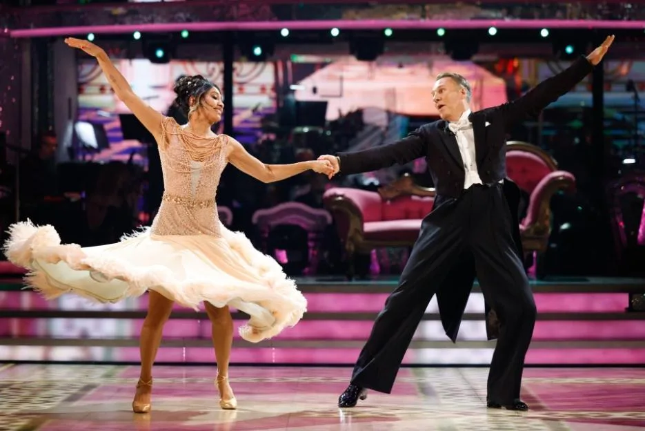 Paul Merson and Karen Hauer dancing on "Strictly Come Dancing."