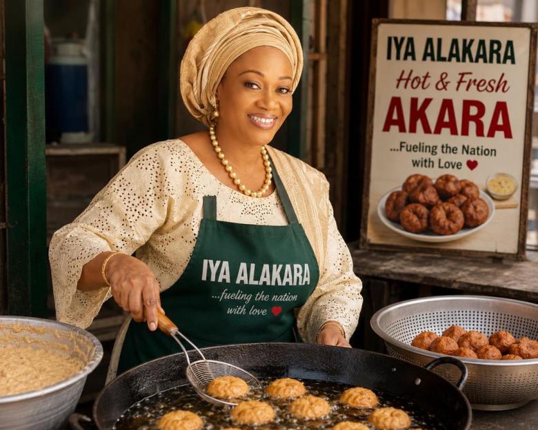 'Tinubu Media Center Unveils AI-Generated Image of First Lady as Akara Seller'