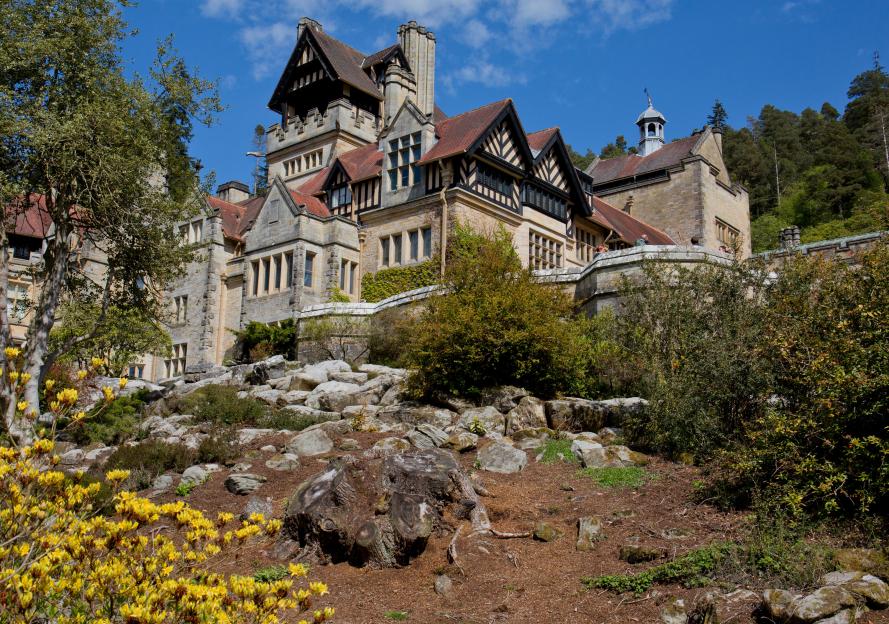 Cragside house and rock garden in Northumberland, England.