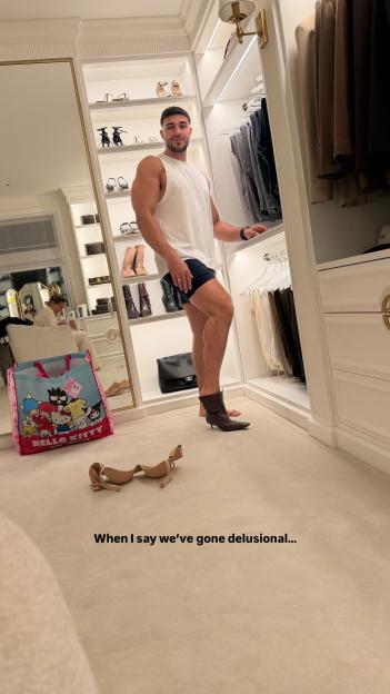Tommy Fury Takes a Walk in Molly-Mae Hague's Heels After 'Delusional' Midnight Feeding with Baby Midas