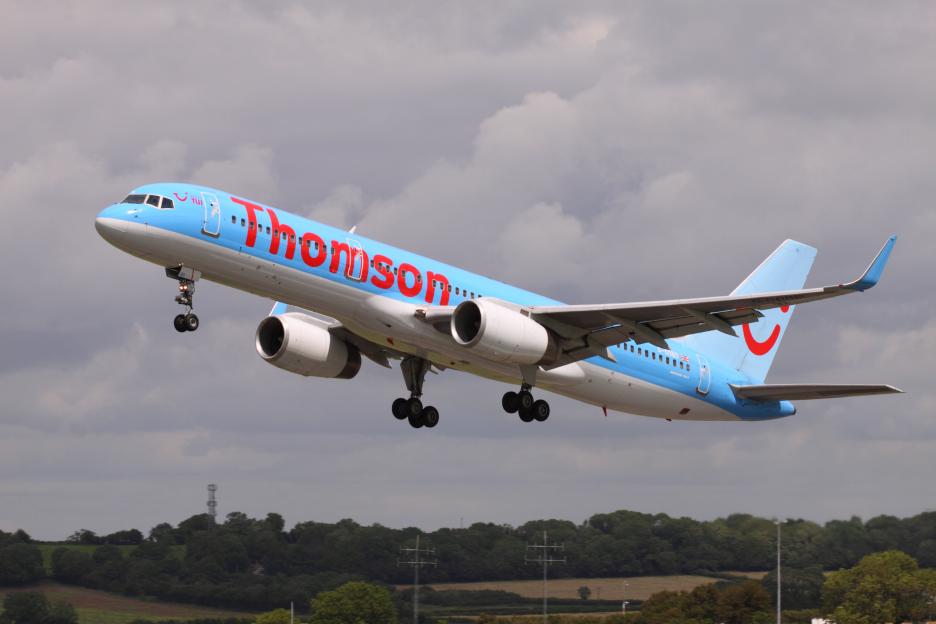Thomson Boeing 757 jet airliner taking off.