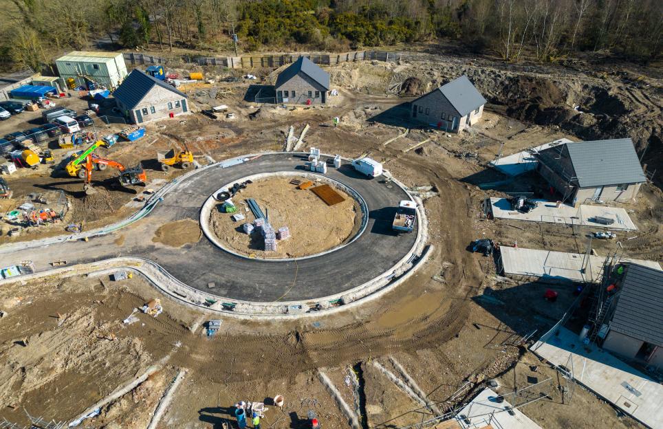 Aerial view of a housing construction site.