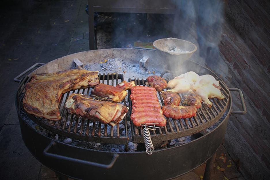 Typical Parrillada Latin American assorted meat barbecue for cooking on live coal (no flame).Traditional Asado Argentino.