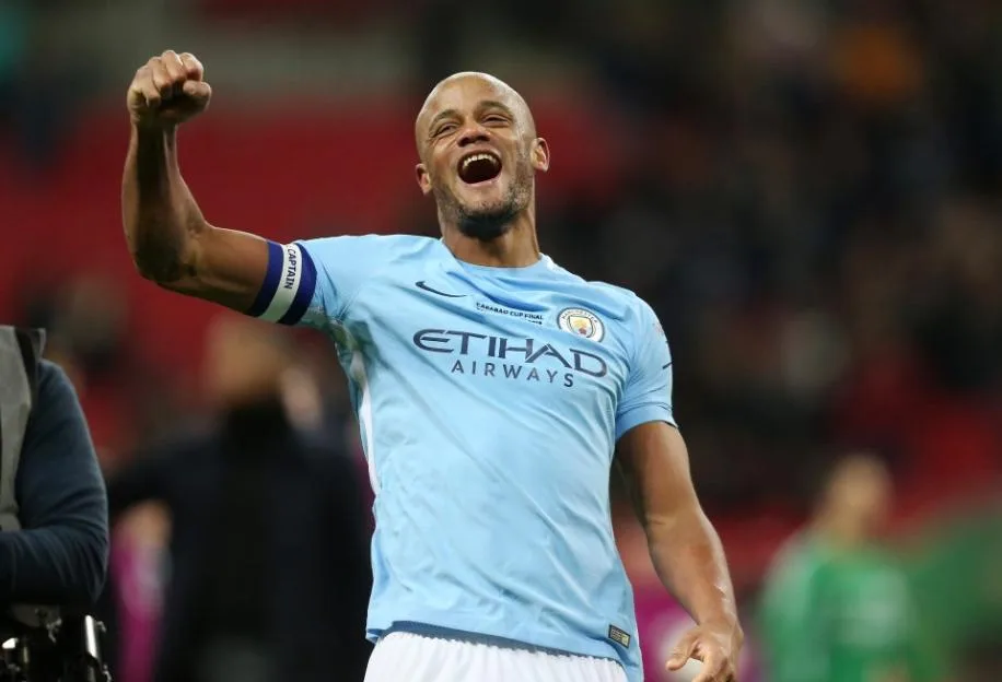 Vincent Kompany of Manchester City celebrates at full time after the Carabao Cup Final match.