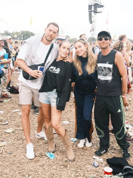 Louis Tomlinson, Zara McDermott, Lottie Tomlinson and Lewis Burton at Glastonbury.