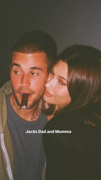 Justin Bieber and Hailey Bieber in a loved-up pose.