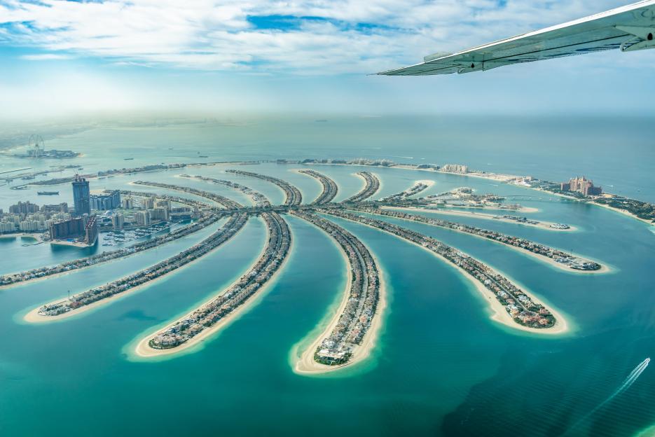 Aerial view of Dubai Palm Jumeirah island, United Arab Emirates