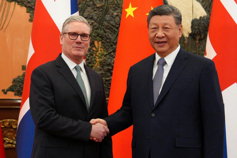 Britain's Prime Minister Keir Starmer shaking hands with Chinese President Xi Jinping during an official visit.
