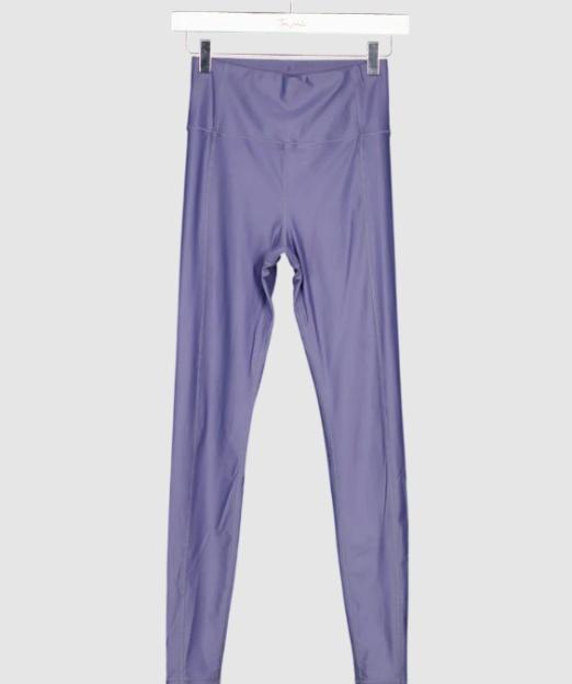 Purple high-waisted leggings.
