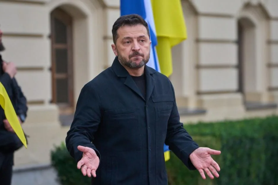 Ukrainian President Volodymyr Zelenskyy answers media questions in Kyiv.