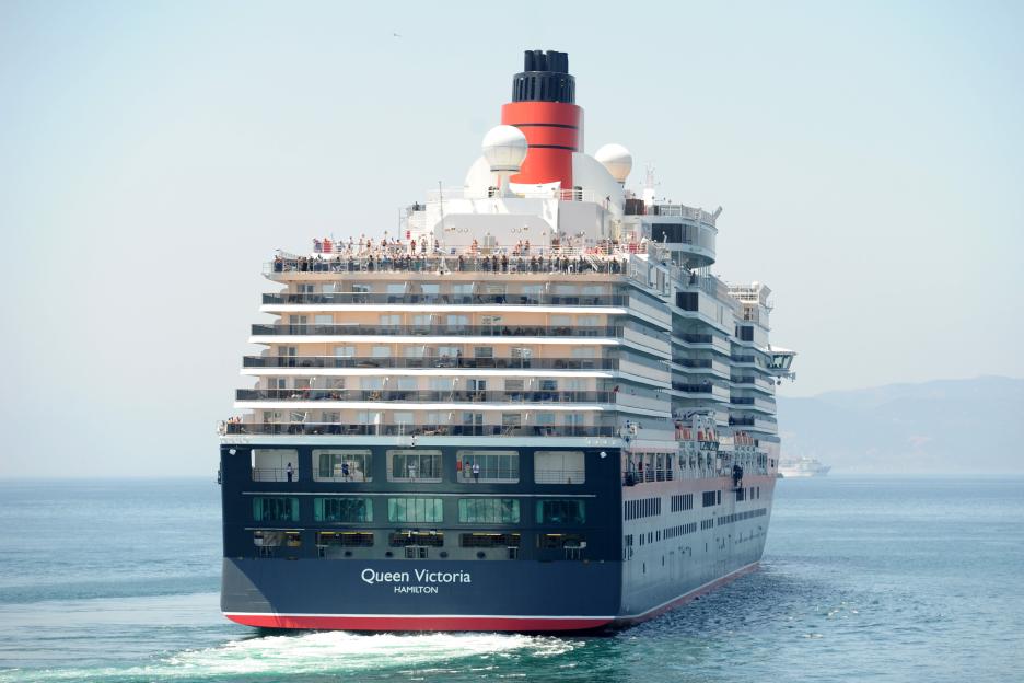 The Queen Victoria cruise ship leaves Gibraltar's main port.