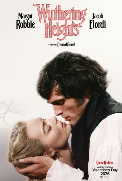 Movie poster for "Wuthering Heights" starring Margot Robbie and Jacob Elordi.
