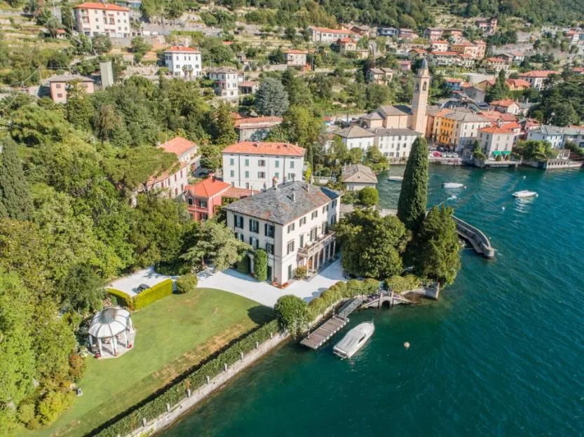 Aerial view of Villa Oleandra, George Clooney's house in the village of Laglio on Lake Como, Italy.