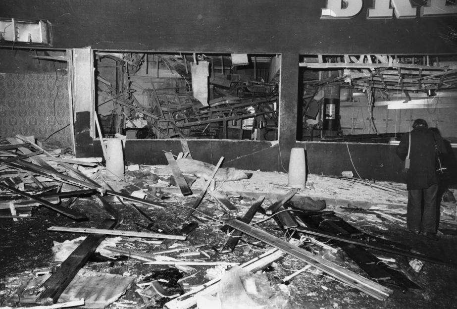 The wrecked interior of the Mulberry Bush public house after the IRA bomb explosion.