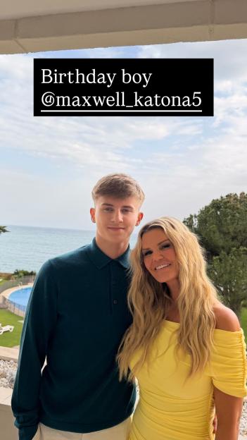 Kerry Katona posing next to her son, Maxwell Katona.