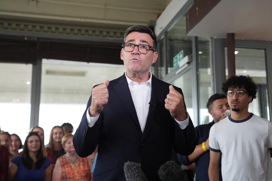 Newly confirmed Labour Party leader Andy Burnham speaks to local stakeholders and party supporters at Gravesend Town Pier.
