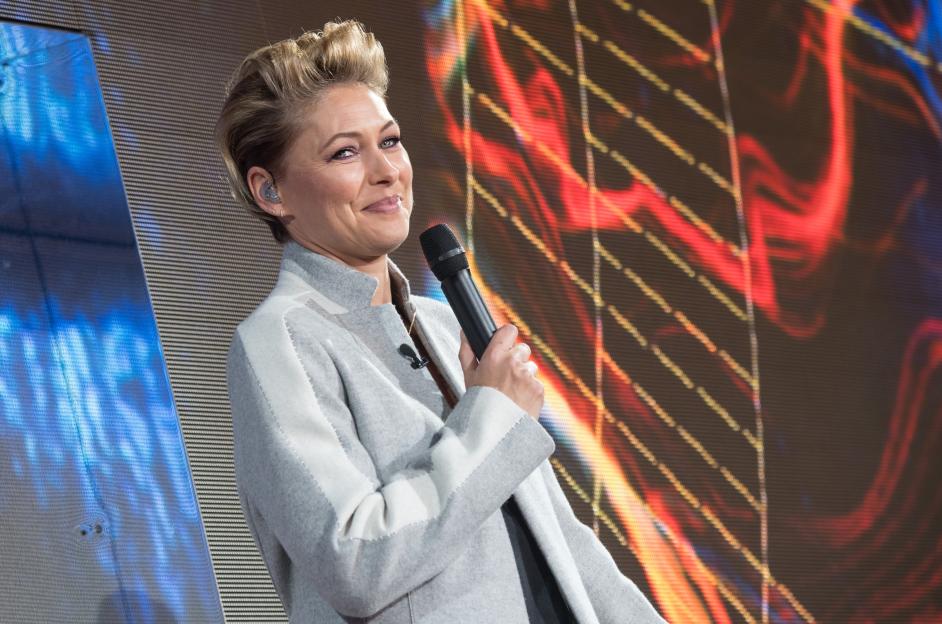 Emma Willis presenting Big Brother at Elstree Studios.