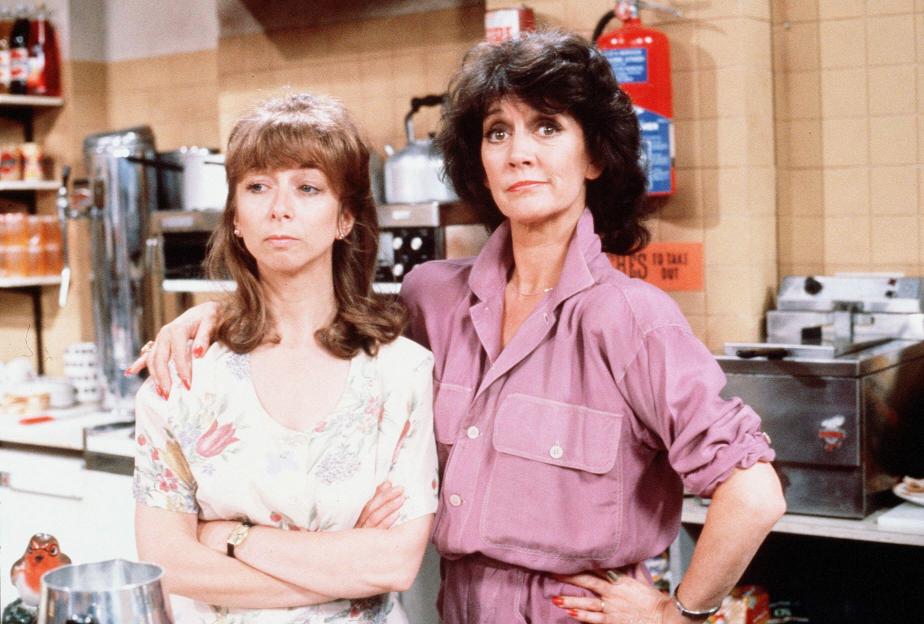 Helen Worth as Gail Platt and Amanda Barrie as Alma Baldwin in Coronation Street.