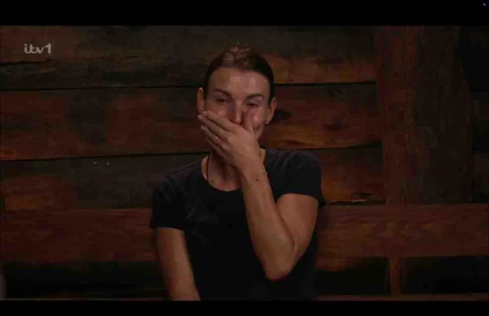 Coleen Rooney, a finalist on "I'm A Celebrity... Get Me Out Of Here!", crying tears of happiness.