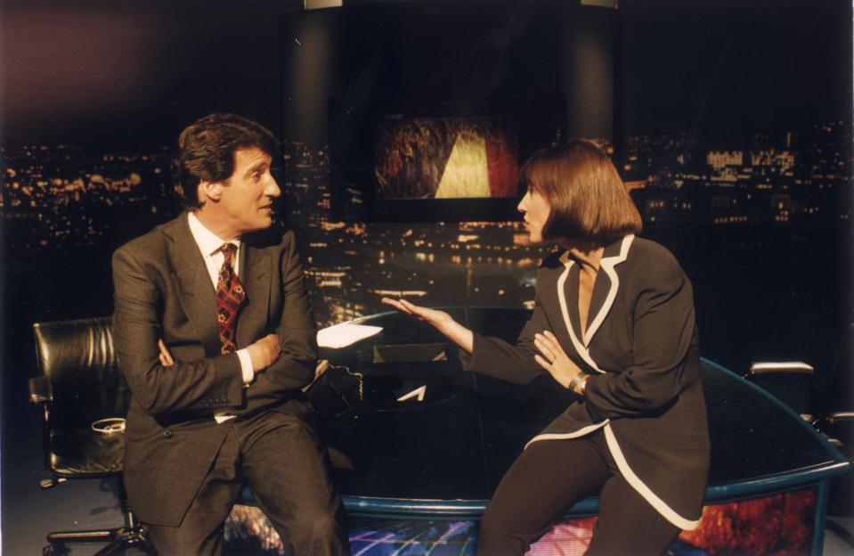 Kirsty Wark and Jeremy Paxman on the set of Newsnight.