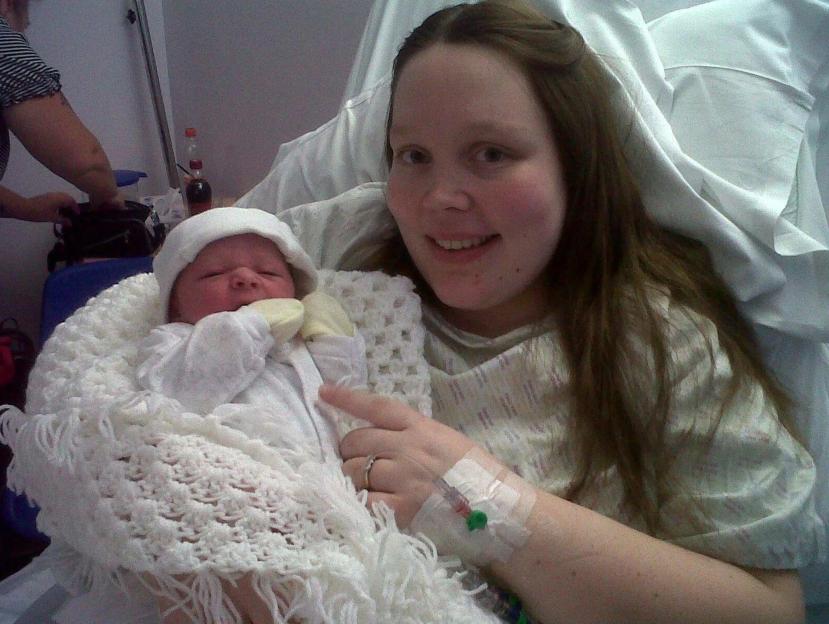 Becky Harris with her newborn baby.