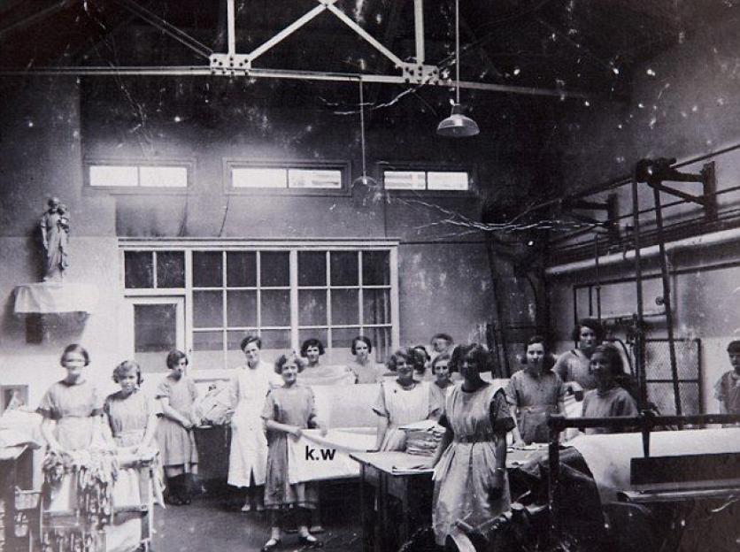 Young women working in a Magdalene Laundry in Dublin, Ireland.