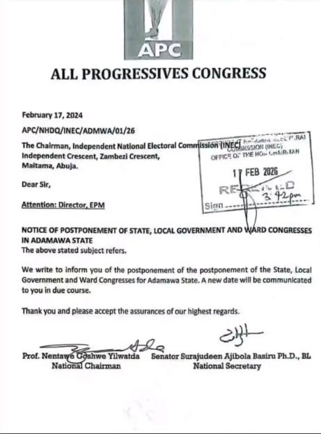 APC Delays Adamawa Congresses Amid Fintiri's Anticipated Defection