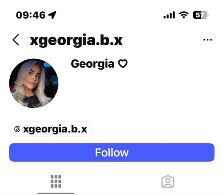 A screenshot of an Instagram profile named "xgeorgia.b.x" with a profile picture of a woman, a "Follow" button, and text indicating "This profile is private."