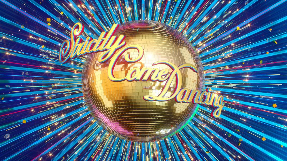 Illustration of the Strictly Come Dancing 2022 logo, featuring a golden disco ball on a blue background with streaking lights.