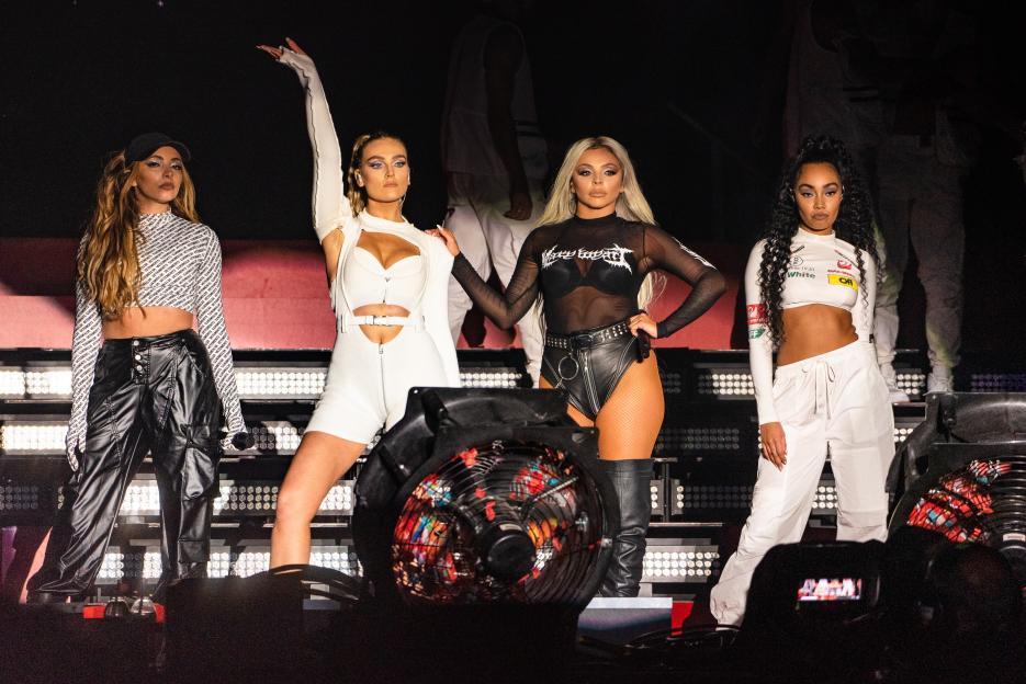Little Mix performing on stage during the Fusion Festival 2019.