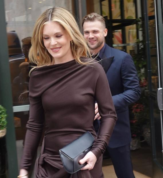 Meghann Fahy and Leo Woodall in Midtown New York City.