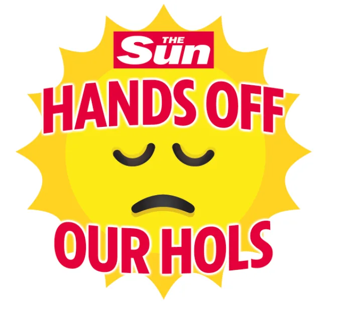 Illustration of a sad sun with the text "The Sun HANDS OFF OUR HOLS".