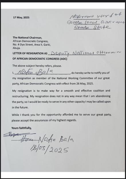 'ADC Crisis Deepens as Nafiu Bala's Alleged Resignation Letter Leaks Online'