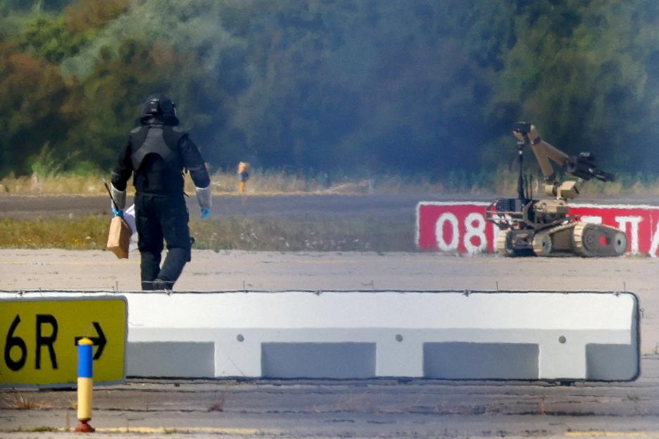 : Leipzig/Halle Airport after a drone was found near a runway, in Schkeudlitz