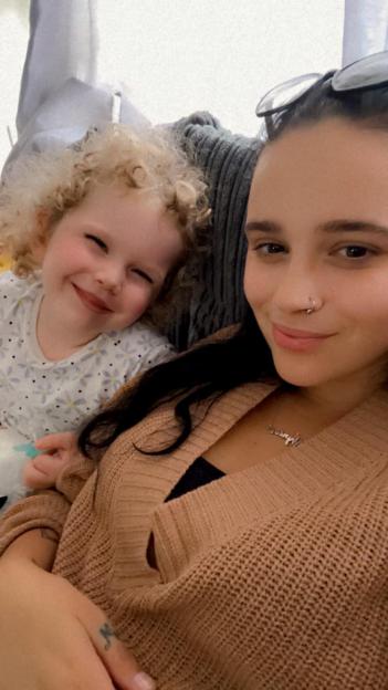 Destiny Harrison and her five-year-old daughter, Linnea, smiling together.