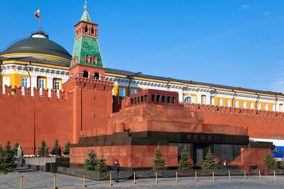 The Mausoleum of Lenin and Kremlin wall on Red Square, Moscow, Russia.